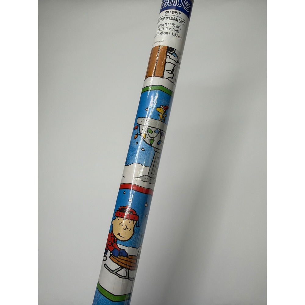 Peanuts Christmas Gift Wrap Snoopy Charlie Brown Woodstock 20 Sq Ft Blue Roll